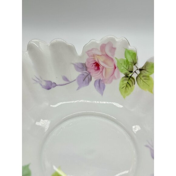 Noritake Hand Painted Ruffle Floral Flower Blue Good Porcelain Footed Bowl Japan - Picture 5 of 7